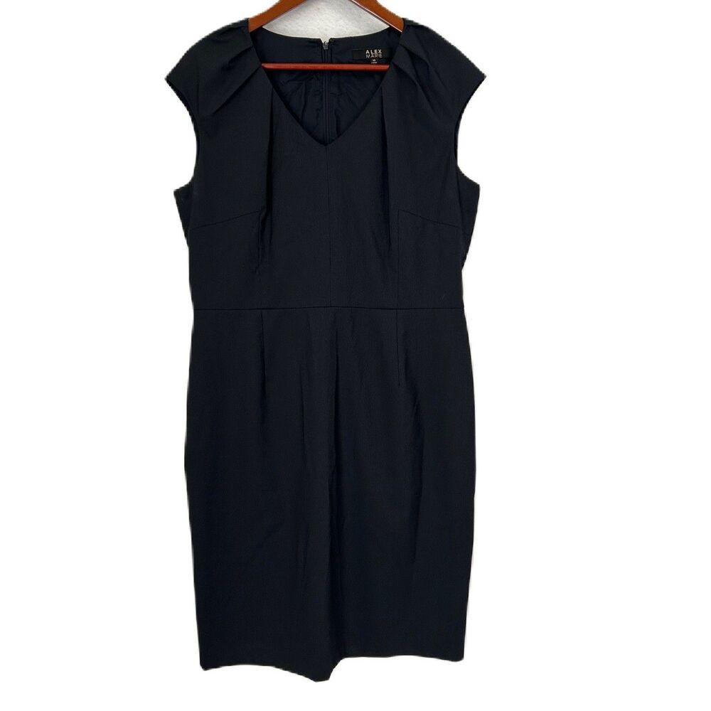 Alex Marie Dress Women 14 Black Pleated V Neck Slit Fitted Lined Office Cocktail